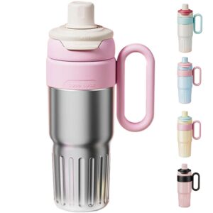 Disoza Rosa & Silber Thermobecher 26 oz für Outdooraktivisten mit Deckel und Strohhalm 780 ML Becher mit Strohhalm Edels