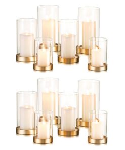 Hewory 12er Set Gold Windlichter Glaszylinder Kerzenhalter Gross für Tischdeko Wohnzimmer