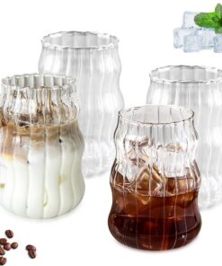 KYYGKY Kaffee Gläser Set für Latte & Cappuccino 530ml Retro Trinkgläser Eiskaffee Glas Origami-Stil für Tee & Milch