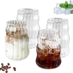 KYYGKY Kaffee Gläser Set für Latte & Cappuccino 530ml Retro Trinkgläser Eiskaffee Glas Origami-Stil für Tee & Milch