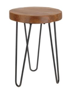 Spetebo Massivholz Hocker - Teak Holz Sitzhocker für Terrasse 42 cm - Metall Beine Trendiger Blumenständer