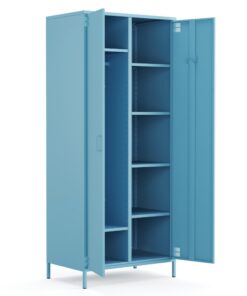furni24 Metallschrank – Robuste Kleiderschrank mit verstellbaren Ablagen – Ideal für Schlafzimmer, Flur und Büro – Blaue