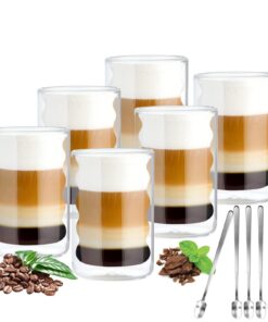 VITEVER Doppelwandige Latte Macchiato Gläser für Cappuccino 400ml 6er Pack mit Löffeln