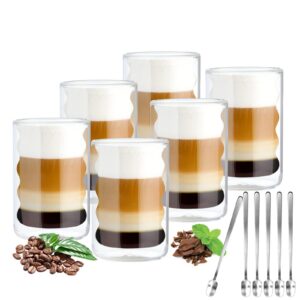 VITEVER Doppelwandige Latte Macchiato Gläser für Cappuccino 400ml 6er Pack mit Löffeln