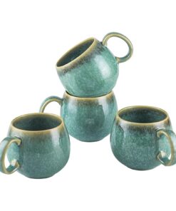 HENXFEN LEAD Cappuccinotassen Set Keramik 600ml 4er - Mit Henkel Glänzend Grün für Kaffee Cappuccino
