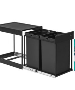 SONGIMCS Küchengebinde Mülltrennsystem 2 x 20 L Stahlrahmen ABSDekel Tintenschwarz