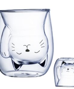 XiXiRan Doppelwandige Gläser – Isoliergläser für Süße Tassen, Kaffeeteegläser (200ML) (Glückliche Katze) XiXiRan Doppe