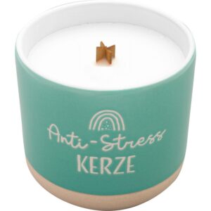GRUSS & CO Anti-Stress Kerze in Steinzeug-Becher | Dekoartikel als Geschenk | Sojawachs, Holzdocht, 7,6 cm hoch, 8,6 cm