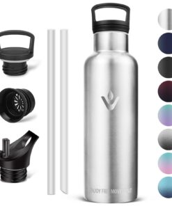 Vikaster Edelstahl Trinkflasche für Outdoor- Aktivitäten, BPA-frei Thermosflasche mit Strohhalm, 500ml für Schule und Sp