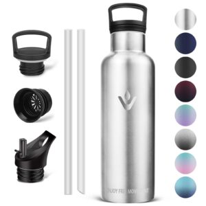 Vikaster Edelstahl Trinkflasche für Outdoor- Aktivitäten, BPA-frei Thermosflasche mit Strohhalm, 500ml für Schule und Sp