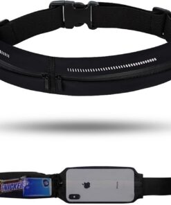 Laufgürtel für Handy Schwarz + Ultraleichte wasserdichte Sport Hüfttasche + für Joggen und Fitness
