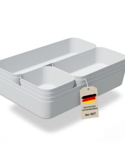 VMbathrooms Schubladen Organizer Set Hellgrau | Praktische Sortierboxen für Büro & Haushalt