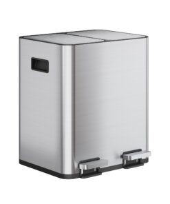 WLIVE Mülleimer Küche 30L, Edelstahl Treteimer mit 2x15L Trennsystem, geruchsdicht platzsparend