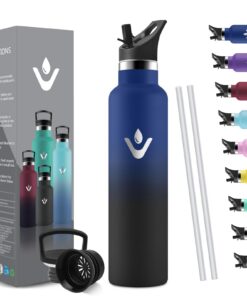 HoneyHolly Thermosflasche 1L BPA-Frei Edelstahl Doppelwandig Auslaufsicher mit Strohhalm Kohlensäure Geeignet