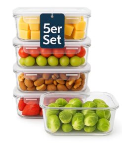 Blumixx Frischhaltebehälter, Glas mit Kunststoffdeckel | Küchenorganizer für Meal Prep, Spülmaschinen- & Mikrowellenkomp