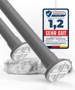 MEISENBERG Vorhangstange ohne Bohren 310-360cm Grau Ø32mm Teleskop für Fenster & Dusche