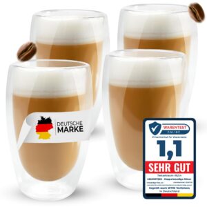 Lemontree doppelwandige Latte Macchiato Gläser - hitzbeständig, Cappuccino Tassen, 450ml Lemontree 4er Set hitzbeständig