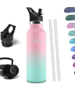 HoneyHolly Thermosflasche 500ml BPA-Frei Auslaufsicher Doppelwandig mit Strohhalm Edelstahl