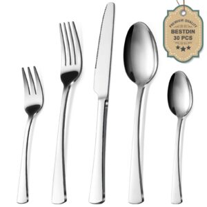 Bestdin Edelstahl Besteckset 6 Personen, Hochwertiges Spülmaschinenfestes Besteck, Elegant für Anlässe und Tagesessen.