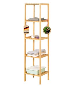 Floordirekt Bambus Regal für Schlafzimmer und Wohnzimmer mit 5 Etagen, schmales Standregal, Größe 34 x 33 x 146 cm (5 Et