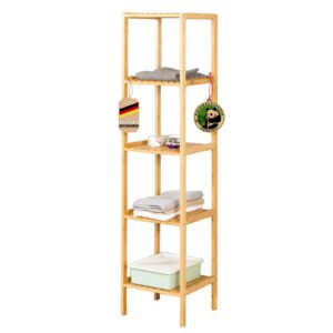 Floordirekt Bambus Regal für Schlafzimmer und Wohnzimmer mit 5 Etagen, schmales Standregal, Größe 34 x 33 x 146 cm (5 Et