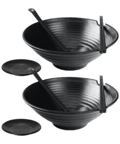 Nudelschalen Set für Asiatisches Essen - Japanische Großformatige Mattierte Mit Dip Untersetzern | Set Aus Tiefen Nudels