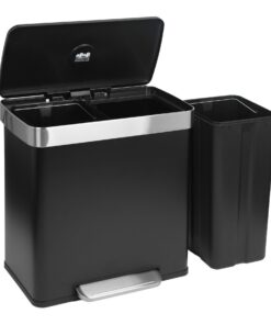 Harbour Housewares 60L (2x30L) Doppelter Edelstahl Küchen-Treteimer mit Soft-Close-Deckel - Mattschwarz Recycling