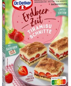 Dr. Oetker Erdbeer-Zeit Tiramisu-Schnitte Backmischung für Liebhaber des specialen Kuchengersts parfait für Wochenende-B