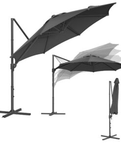 SONGMICS UPF 50+ Garten Sonnenschirm, 300 cm, um 360° drehbar, beliebt bei FamilienGPU074G02 SONGMICS Schonbar 300 cm,