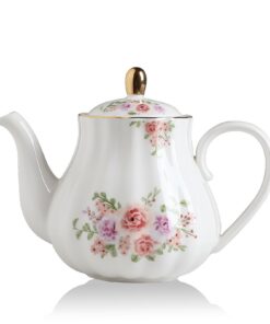 Sweejar Home Porzellan-Teekanne mit Teesieb und Deckel für Damen im Büro und Zuhause (Kürbisform, Rosenblume)