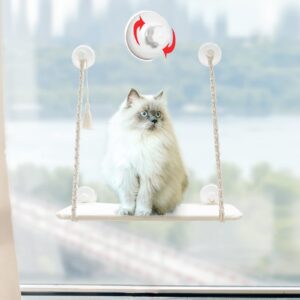 Mkono Makramee Katzenbett für Indoor-Katzen - Fensteranbringer, 55 × 30 cm, Saugnapf, Katzenregale, waschbar, hält bis z