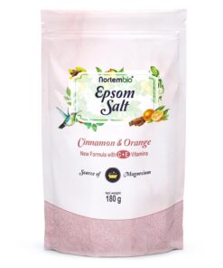 Nortembio Epsom-Salz 100% Düfte Zimt & Orange 180 g - Natürliche Magnesiumquelle | Feuchtigkeitsspendend mit Vitamin C &