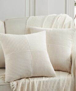 2er Set Creme Beige Kordsamt Kissenbezug für Wohnzimmer und Schlafzimmer Dekokissenbezug mit Boho Deko-Funktion 50x50 cm