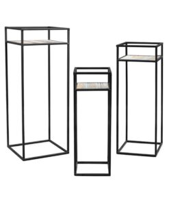 Spetebo Metall Blumenhocker - Dekoratives Pflanzentréppen-Regal für Garten - Schwarz - 3er Set 70/60/50 cm