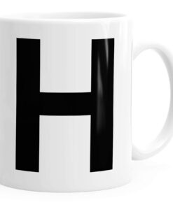 MoonWorks Glänzende Keramiktasse Buchstabe H Arial Bold Weiß Unisize Kaffeetasse Teetasse