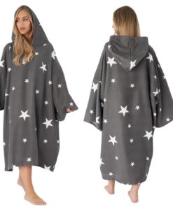 DREAMSCENE Star Surf Poncho Erwachsene Grau – Saugfähig & Schnell Trocknend Einheitsgröße OEKO-TEX 100