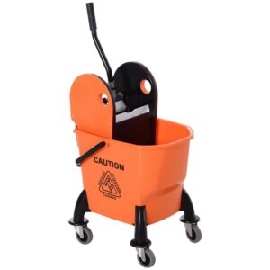 HOMCOM Professionelle Reinigungswagen für Fachkräfte mit 26L Kapazität und Abnehmbarem Wringer Orange | HOMCOM Fördern