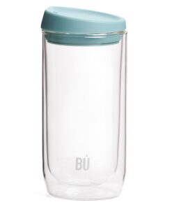 BU Products Doppelwandige Glas-Kaffeetasse, spritzwassergeschützter Deckel, antibakteriell, BPA-frei, vakuumisoliert, id