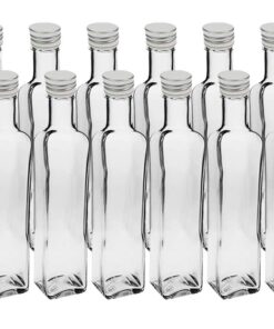 hocz 12x 500ml Eckige Leere Glasflaschen Silber Schraubverschluss - Zum Befüllen Saft Likör Öl Saucen Maraska