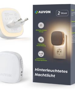 AUVON Nachtlicht Steckdose Bewegungssensor Dämmerungssensor 2 Stück Warmweißes LED Einstellbare Helligkeit für Flur Schl