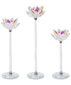 Crystal Club Regenbogen-Lotus-Kerzenhalter, transparentes Lotusglas, ideal für Heimdekoration und Hochzeitsessen, 3 Stüc