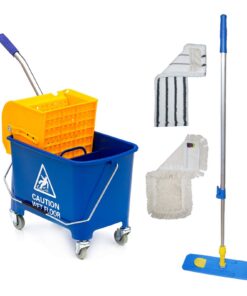 Wisch-Star Reinigungswagen für Gewerbe, 40x27x35cm, 19 Liter Putzeimer, Bodenwischer mit verstellbarem Teleskopstiel und