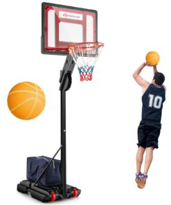 GOPLUS Basketballkorb Outdoor - Regierbare Korbhöhe bis 260 cm, tragbarer Basketballständer mit 2 Rädern, perfekt für Ki