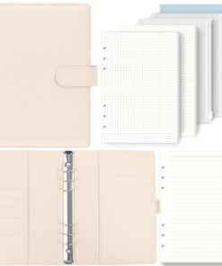 SKYDYE A5 Ringbuch für Schule und Reise - Nachfüllbar mit 135 Blättern (Beige)