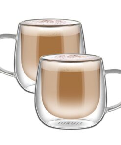 CMXING Doppelwandige Kaffeegläser Set 2er Set 300ML für Cappuccino, Tee und kaltes Getränk Borosilikatglas