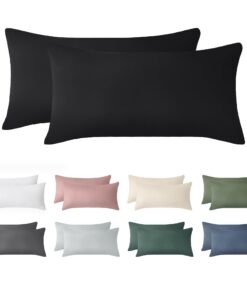 Jellymoni 40x80cm Baumwoll Kissenbezug Schwarz Oeko-Tex Weich 2er Set Kopfkissenbezug.Versteckter Reißverschluss