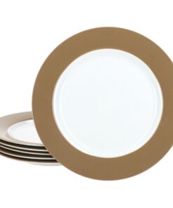 Ritzenhoff & Breker Nougat Doppio Kuchenteller 6er Set Ø 21 cm Porzellan weiß-braun für Dessert & Frühstück