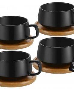 4er Set Cappuccino Tassen mit Untertassen, Keramik Kaffeebecher für Cappuccino und Tee, Kaffeeliebhaber, zum Trinken zu