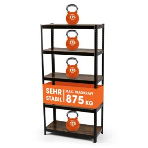EASYmaxx Industrial Design Bücherregal 180x90x40 cm | 875 kg Traglast | 175 kg/Ebene | stilles Regal - 5 verstellbare Ab