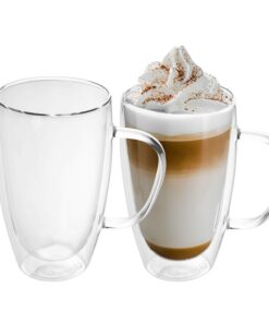 INTIRILIFE Doppelwandige Thermo Gläser Set für Espresso und Tee - Mundgeblasen - Schwebeeffekt mit Henkel